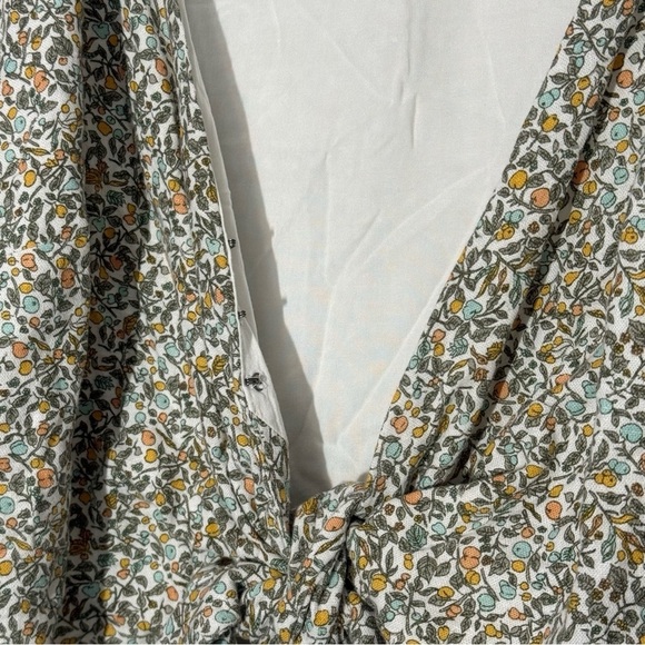 Abercrombie & Fitch Peach Floral Print Tie-Front Linen Blend Blouse Top size L - Picture 3 of 6